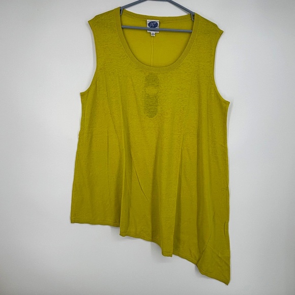 DG2 by Diane Gilman Womens 1X Asymmetric Hem Tunic Tank Top Yellow Linen Cotton - Picture 1 of 10